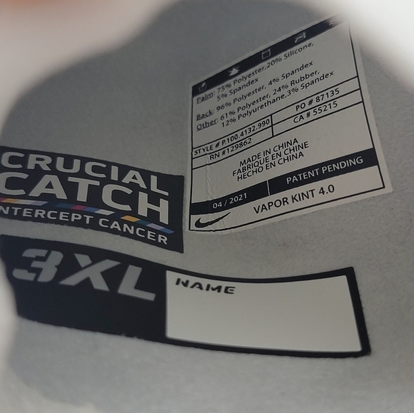 Nike Vapor Knit 4.0 NFL 2021 Crucial Catch Edition Receiver SZ 3XL Football New - Picture 7 of 7